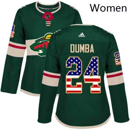 Womens Adidas Minnesota Wild 24 Matt Dumba Authentic Green USA Flag Fashion NHL Jersey
